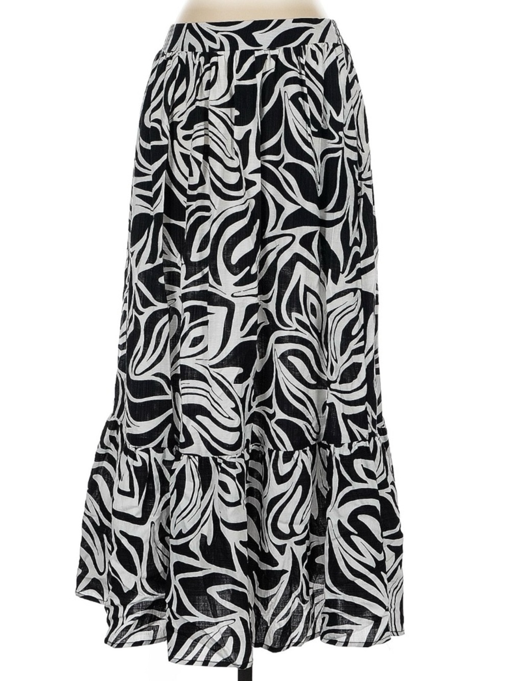 Rachel Zoe Black & White Abstract Print Tiered Maxi Skirt